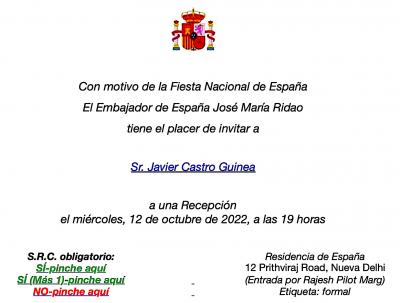 Recepción con motivo de la Fiesta Nacional de España - Nueva Delhi, 12 octubre 2022.