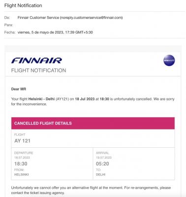 Cancelaciones de vuelos  un auténtico rollazo (Air India, RyanAir, Go First, FinnAir)