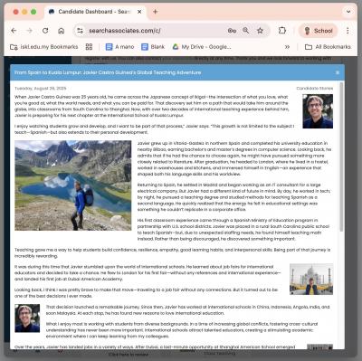Search Associates: ¨From Spain to Kuala Lumpur: Javier Castro Guineas Global Teaching Adventure.¨