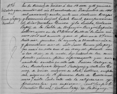 Acta de nacimiento - Javier Guinea y L&oacute;pez. Ciudad de M&eacute;xico, 10 de diciembre de 1904.